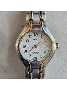 Timex Indiglo WR 50M Quartz Watch Two Tone w/ Date Working Needs Service